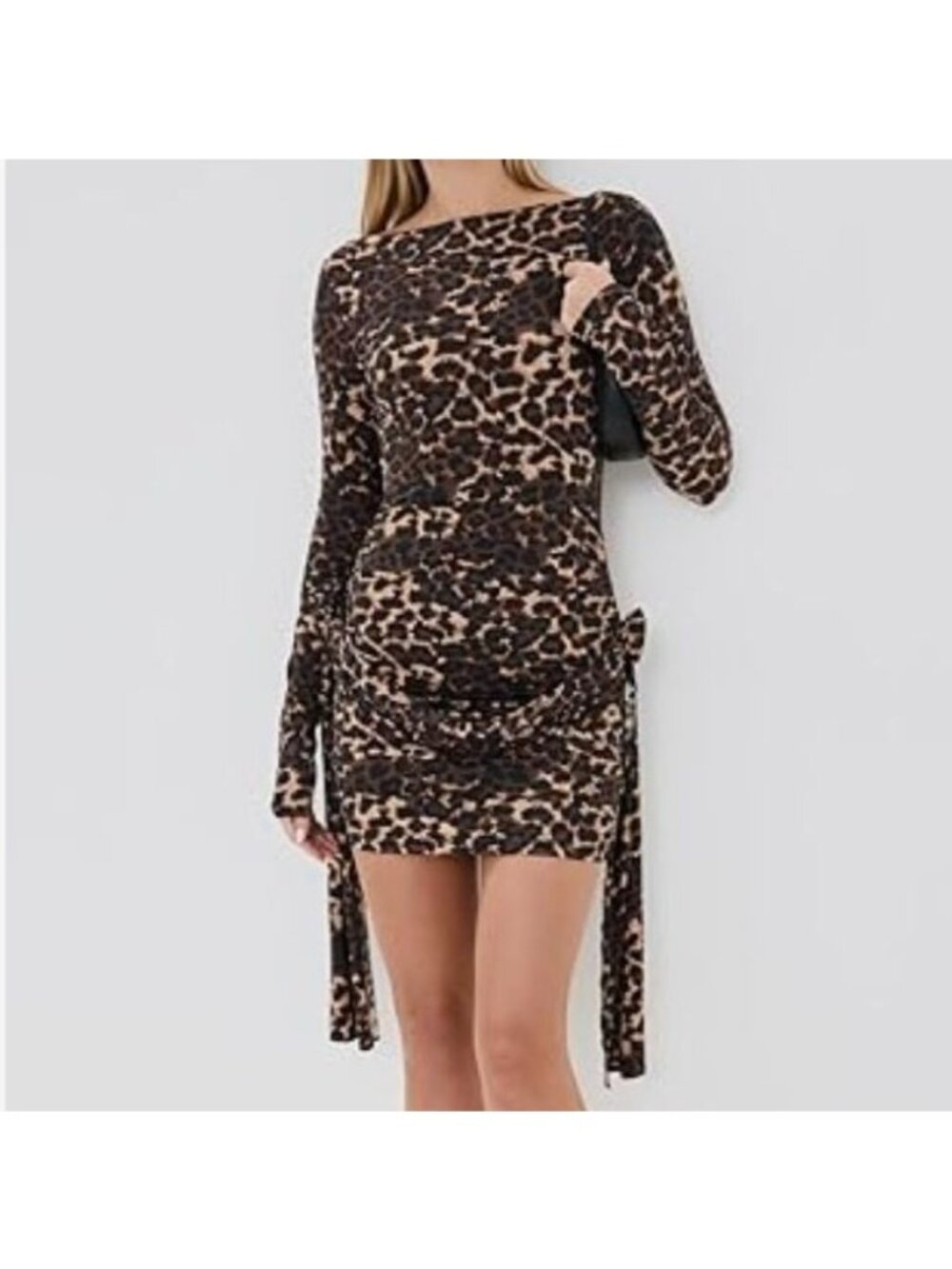 Lioness Leopard Print Long-Sleeve Mini Dress in Brown and Black